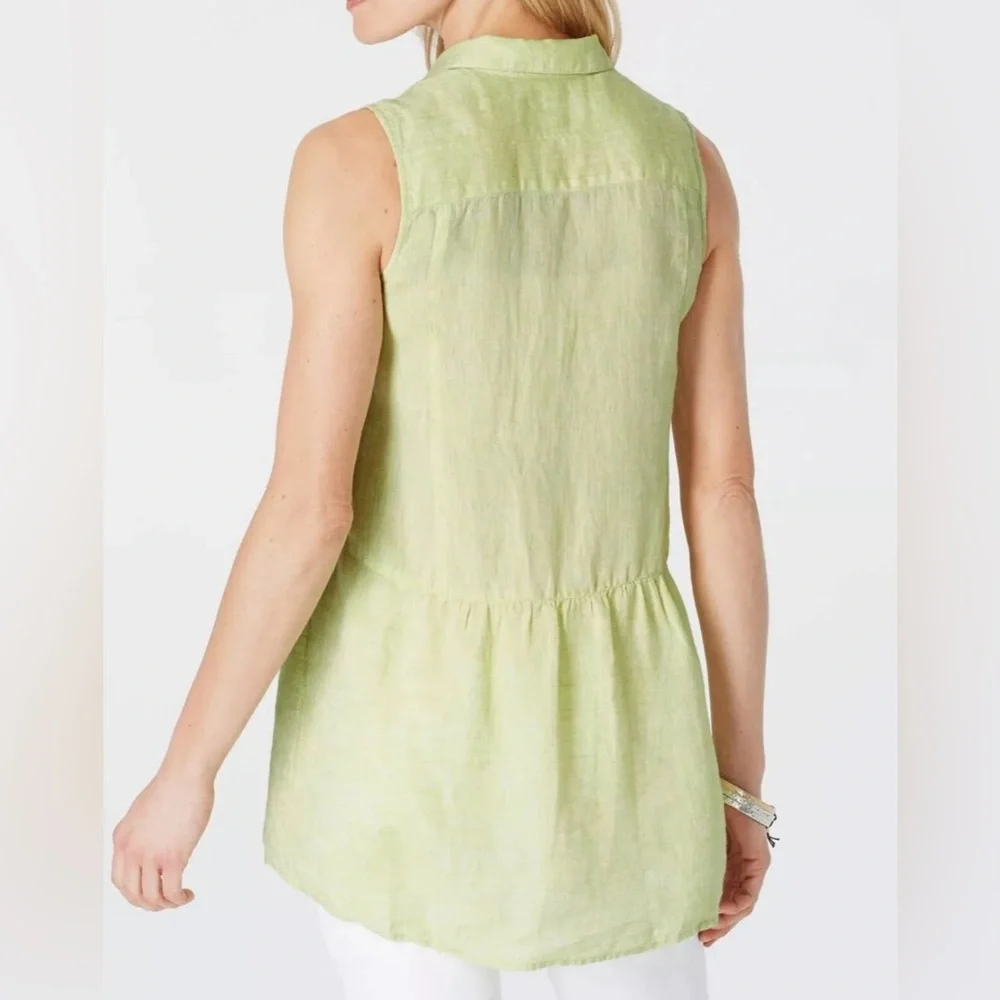 J. Jill Love Linen Peplum Back Button Front Sleeveless Tunic Classic Collar - Picture 5 of 9